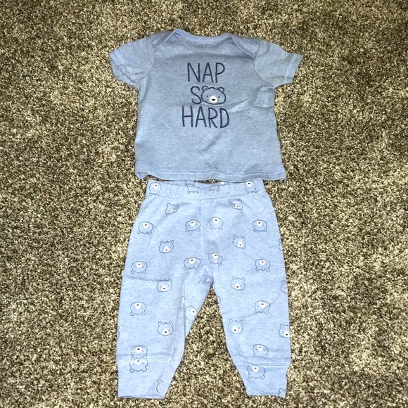 Child of Mine by Carters Blue 2 Piece Bear “Nap So Hard” Outfit Size 3-6 Months - Picture 1 of 7